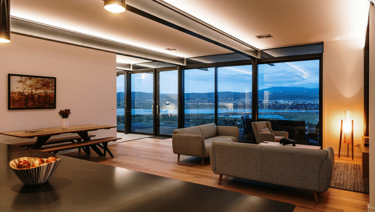 Een woonkamer verlicht met warm licht